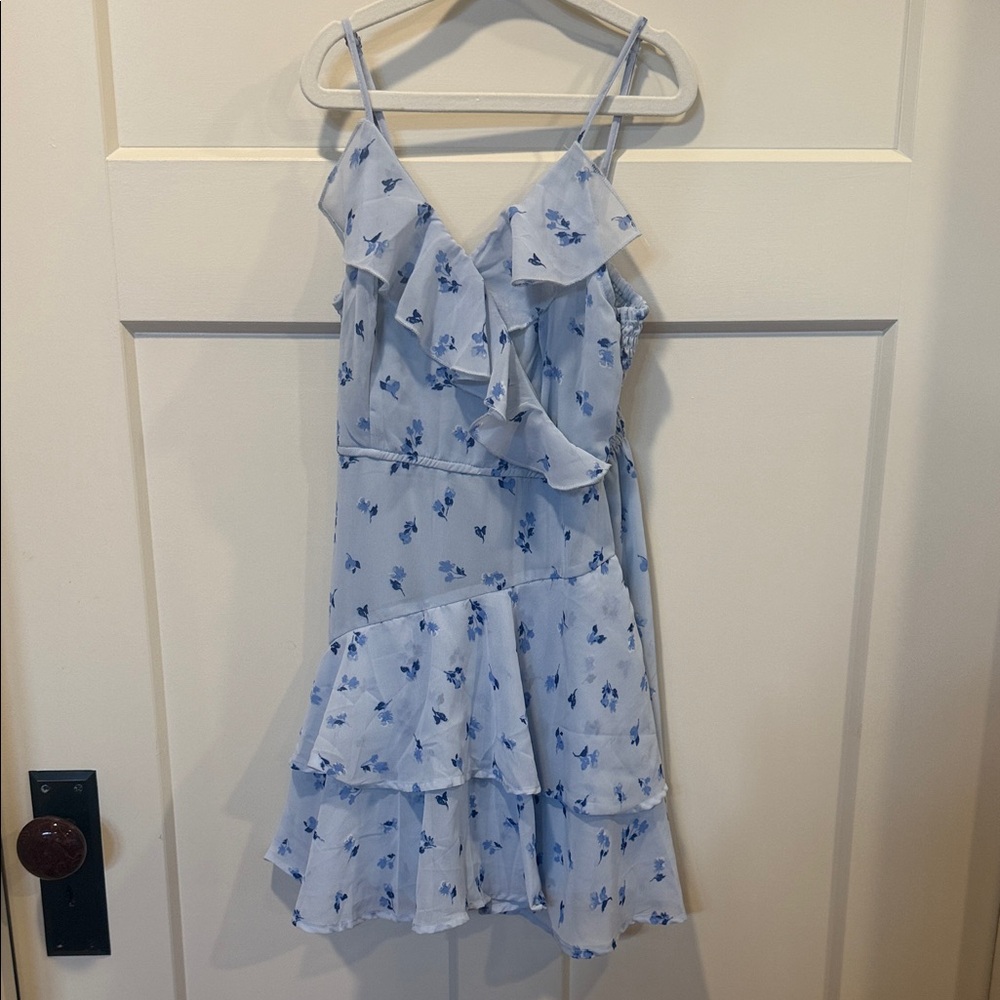 Japna Light Blue Floral Ruffle Dress